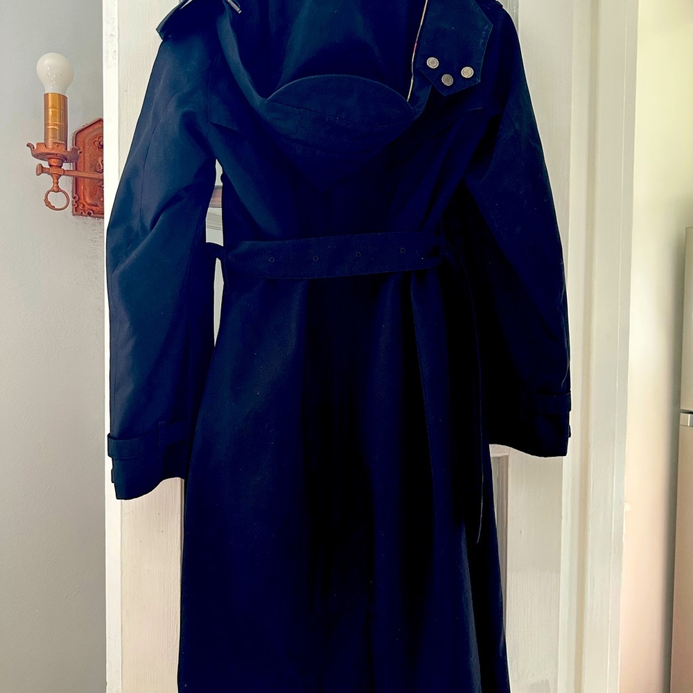 Black Burberry Trench Coat, Full Length Classic Check Liner Double Breasted US 4 - Picture 2 of 9